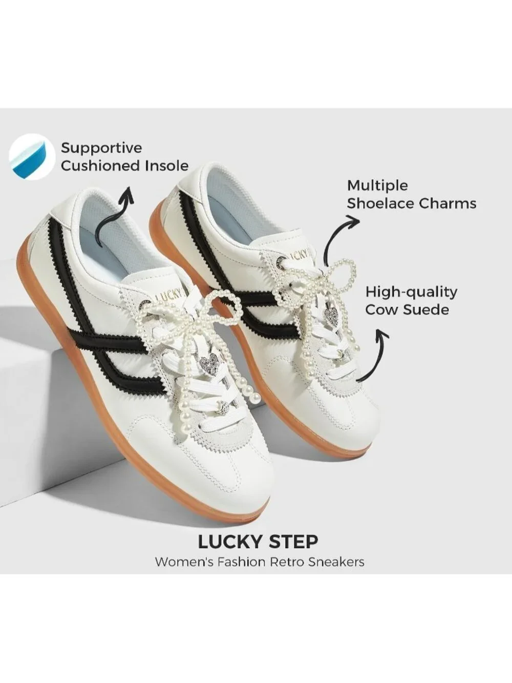 Women's White Black Classic Retro Casual Fashion Gum Sole Running Walking Shoes